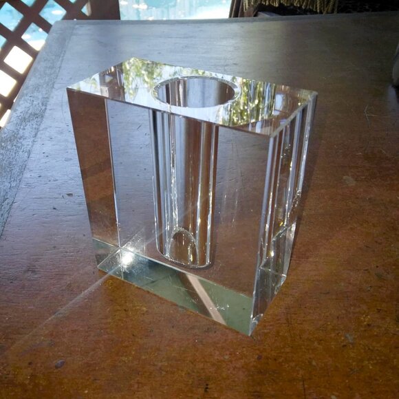 MCM Style TIZO Solid Heavy Lead Crystal Rectangular Bud Vase - Picture 10 of 12